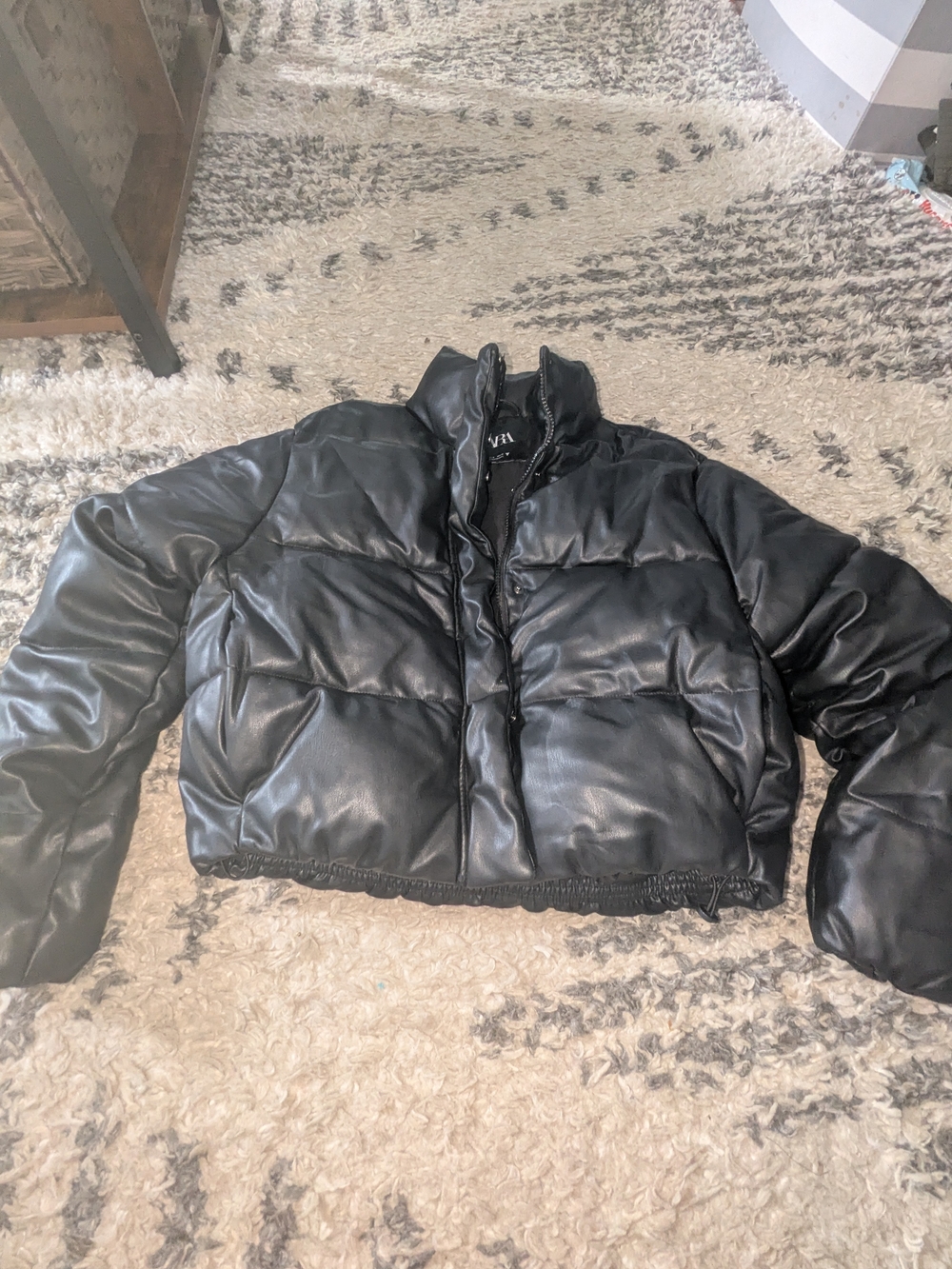 Zara Black Faux Leather Puffer Jacket